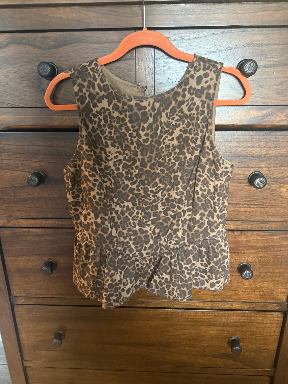 Leopard Print Peplum Sleeveless Top - Brown